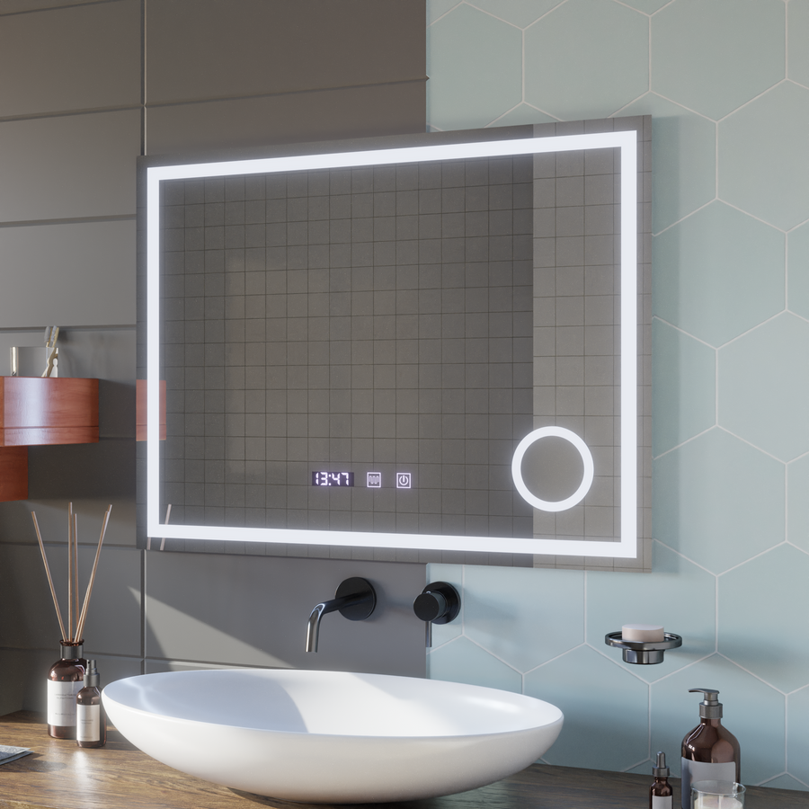LED Touch Mirror NIVERA De-fogging System, Clock and Temperature 80x60 cm Cosmetic Magnifier Mirrors Korman S Default Title Alessandro Design