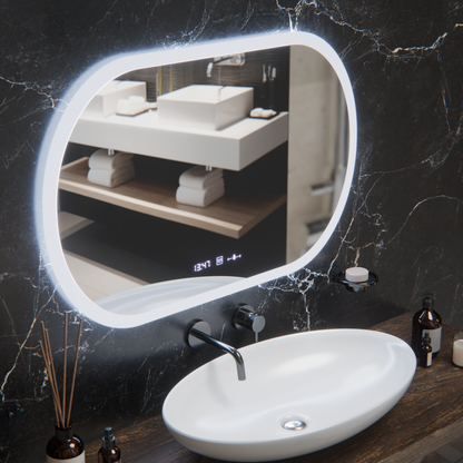 Oval LED Mirror, 80x50cm, Altera Marcello MotionGlow Sensor, De-fogging System, Clock & Thermometer, Dimable Marcello Mirrors Default Title Alessandro Design