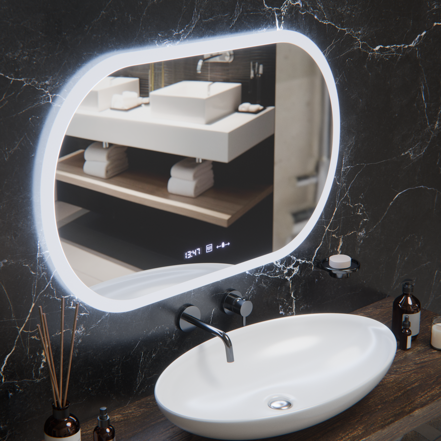 Oval LED Mirror, 80x50cm, Altera Marcello MotionGlow Sensor, De-fogging System, Clock & Thermometer, Dimable Marcello Mirrors Default Title Alessandro Design