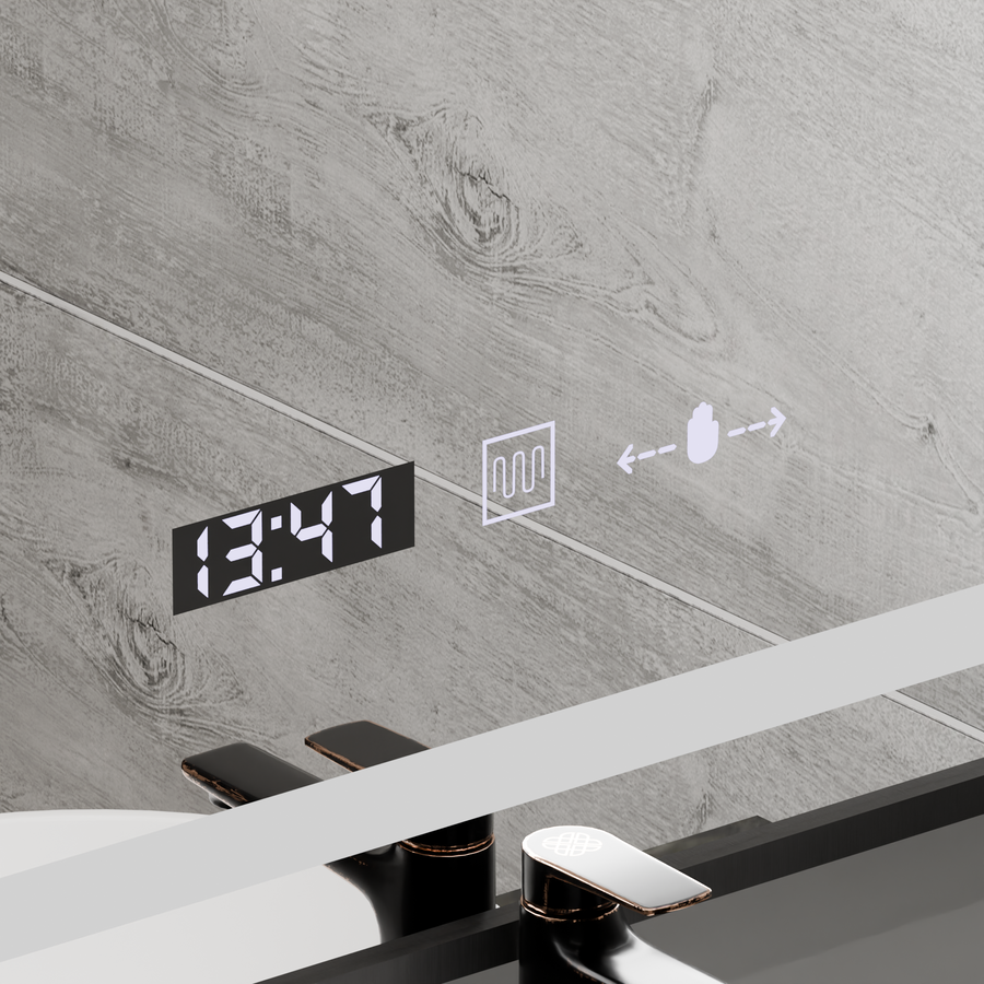 Rectangular LED Mirror, 50x70cm, Verite Majeste Noir Motion Glow Marcello, De-fogging System, Clock & Thermometer, Dimable Mirrors Marcello Default Title Alessandro Design