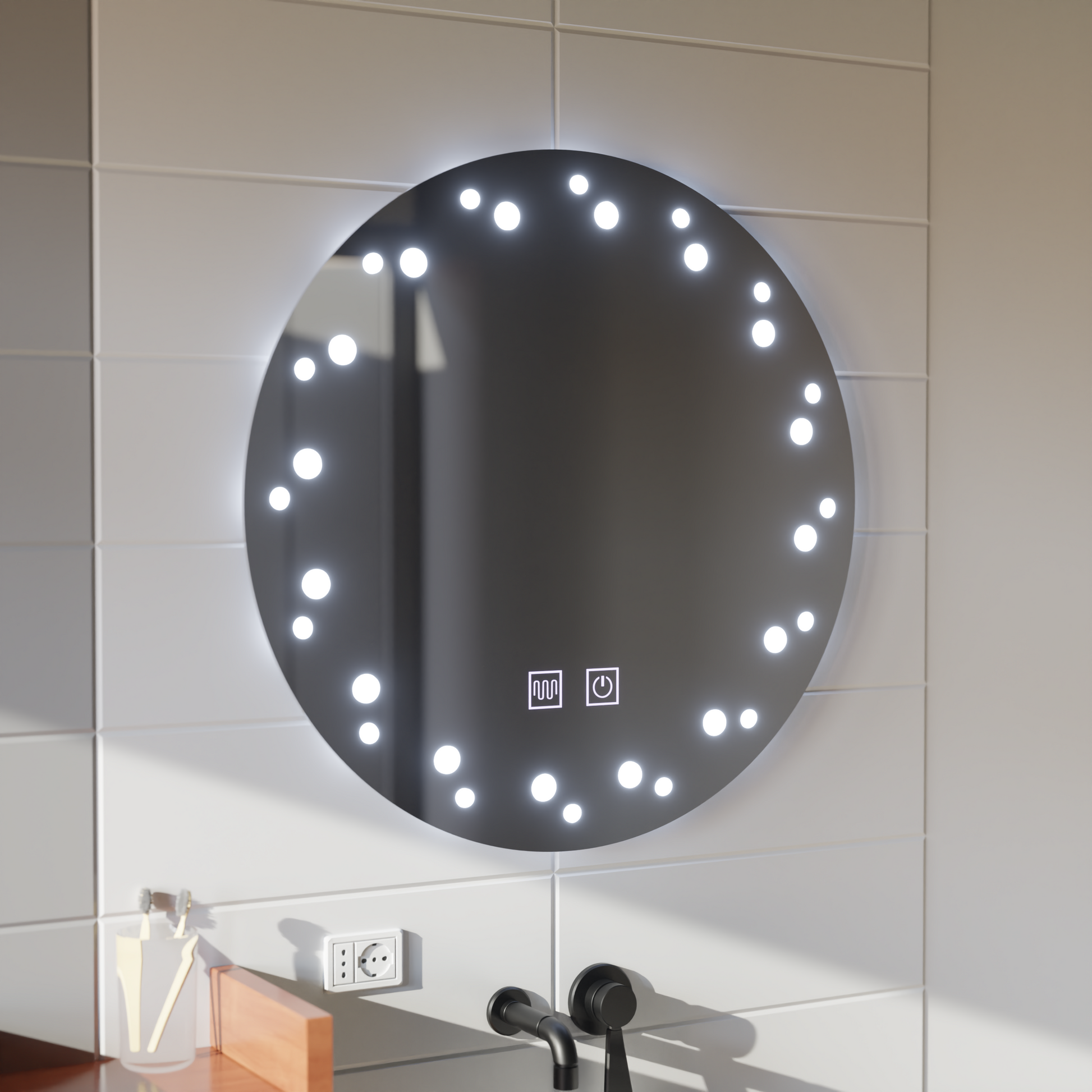 Touch Ivory LED Mirror, Demister System, Diameter 60cm, Cold Light 6000K Korman Mirrors E Default Title Alessandro Design