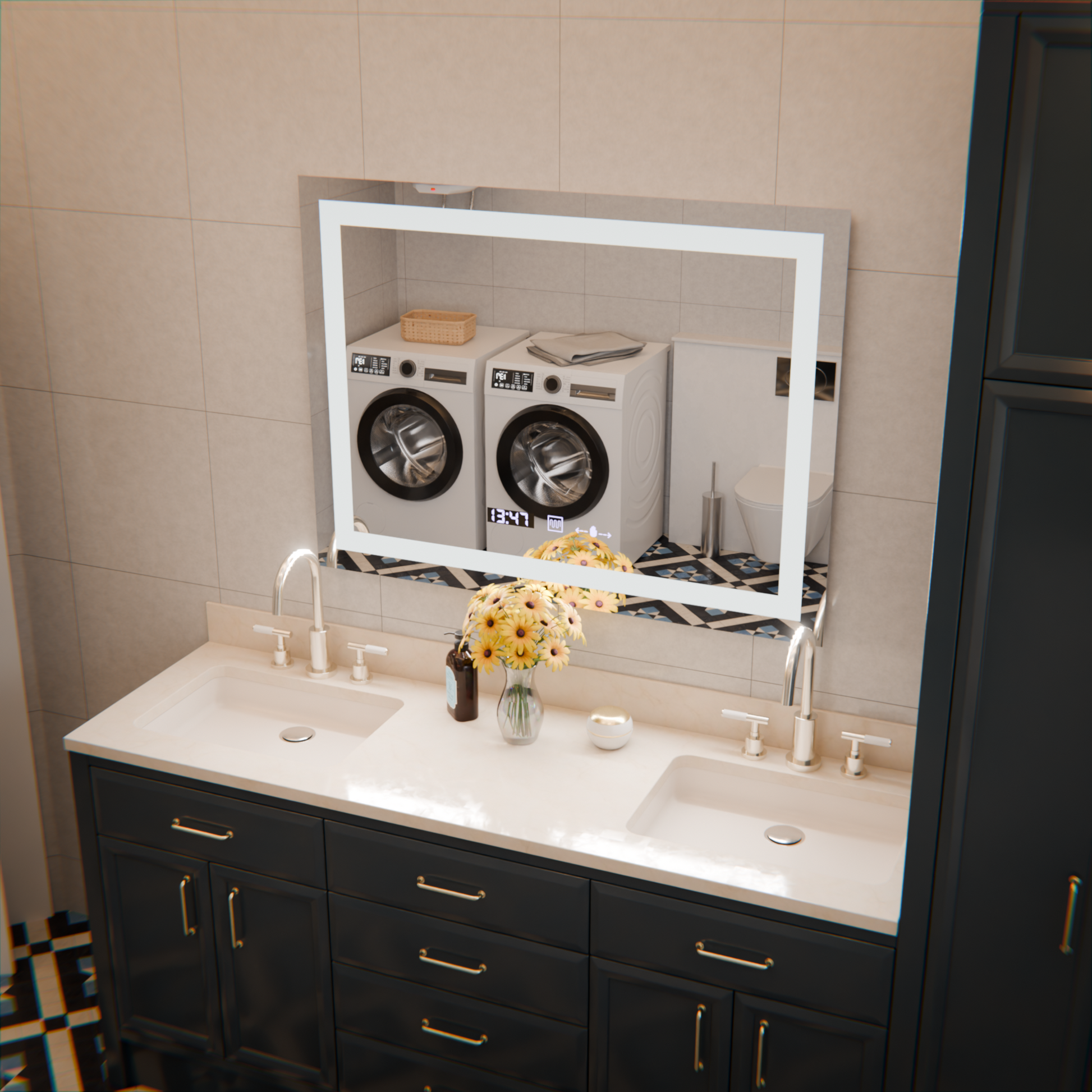 Rectangular LED Mirror, 80x60cm, Verite MotionGlow Marcello, De-fogging System, Clock & Thermometer, Dimable Mirrors Marcello Default Title Alessandro Design