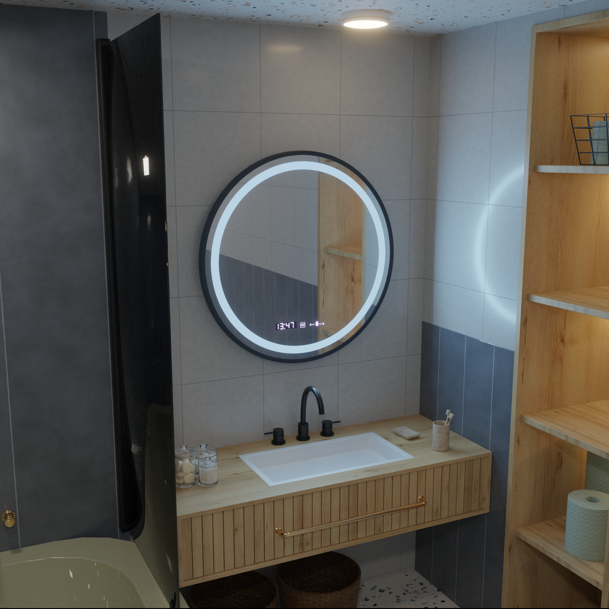 LED Round Mirror, 100cm, Celeste Majesté Noir MotionGlow Marcello, De-fogging System, Clock & Thermometer, Dimable Mirrors Marcello Default Title Alessandro Design