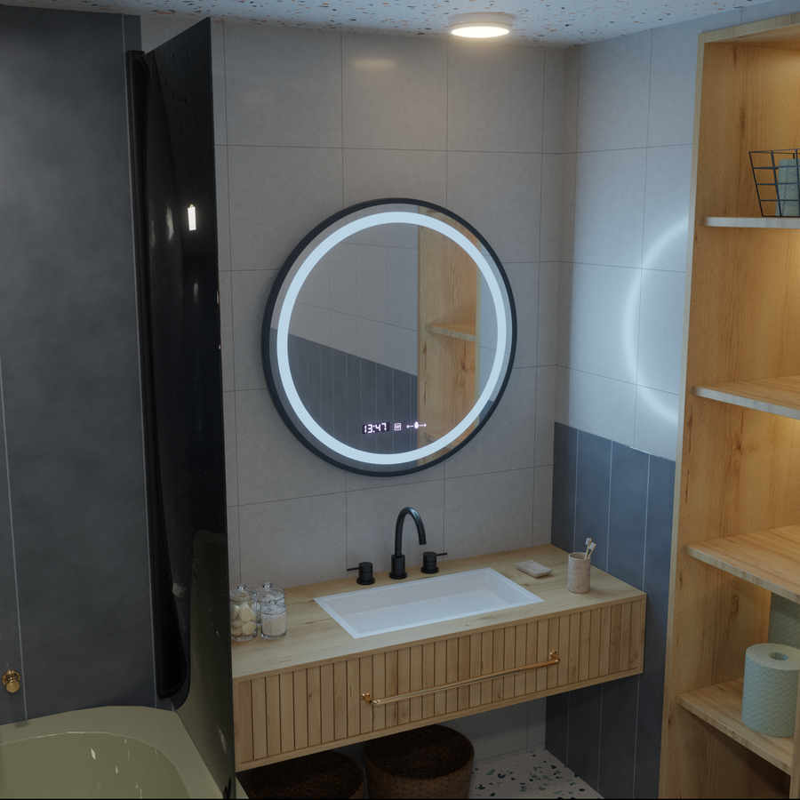 LED Round Mirror, 100cm, Celeste Majesté Noir MotionGlow Marcello, De-fogging System, Clock & Thermometer, Dimable Mirrors Marcello Default Title Alessandro Design