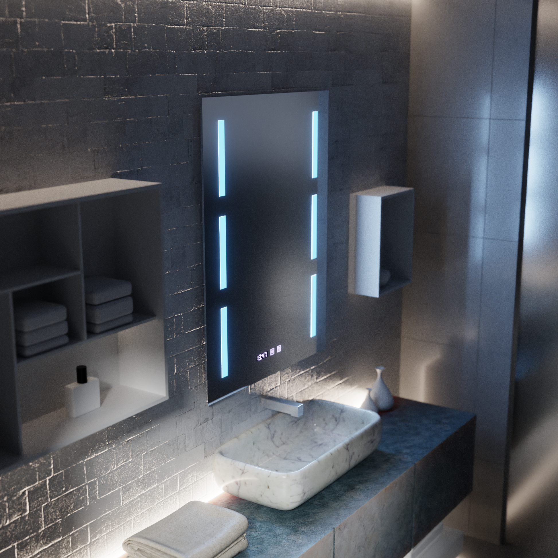 Mirror LED Touch Erich S86/60X80 Defogging System, Clock and Temperature 60x80 cm Mirrors Korman S Default Title Alessandro Design