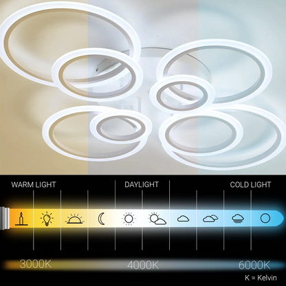 LED chandelier with remote control BETTY 127W, 8 Circles, Cold/Warm/Neutral light, Dimmable, White LED chandelier with remote control Default Title Alessandro Design