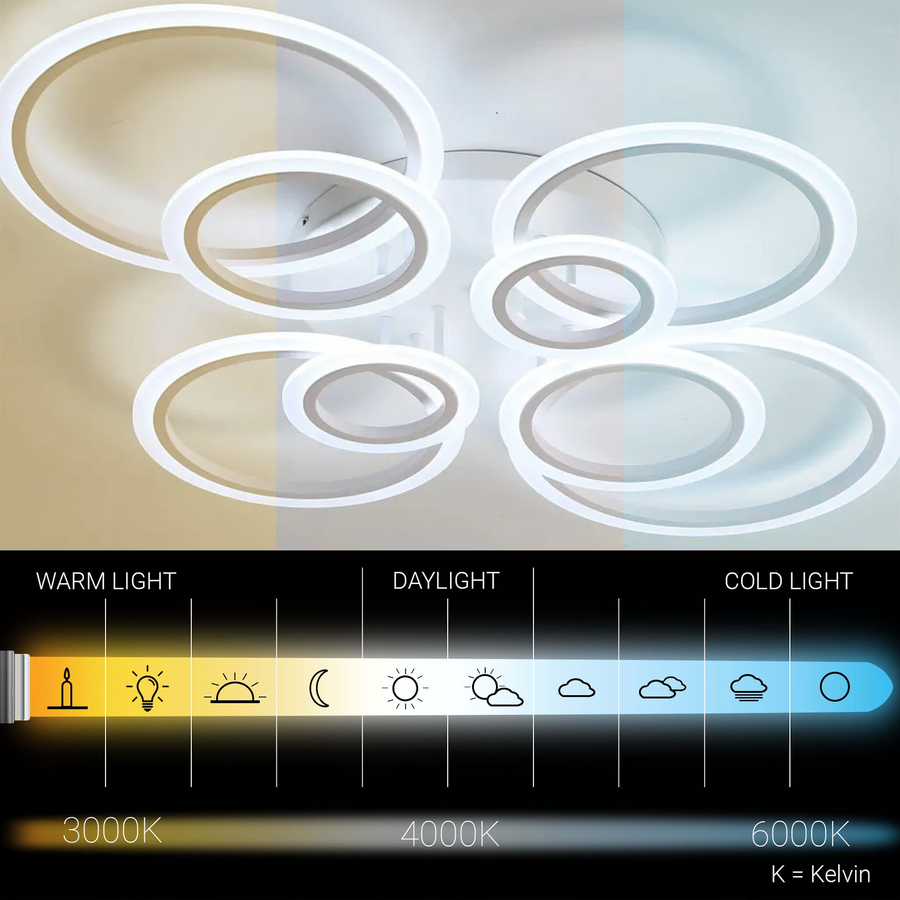 LED chandelier with remote control BETTY 127W, 8 Circles, Cold/Warm/Neutral light, Dimmable, White LED chandelier with remote control Default Title Alessandro Design