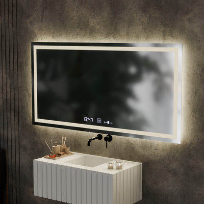 Rectangular LED mirror, 120x60cm, Verite MotionGlow Marcello, Demisting System, Clock & Thermometer, Dimable Mirrors Marcello Default Title Alessandro Design