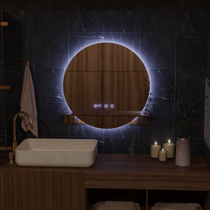 Mirror LED Touch Alfred Defogging System, Clock and Temperature 60x60 cm With Integrated Support Mirrors Korman S Default Title Alessandro Design