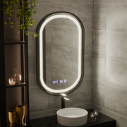 Mirror LED Touch Helmut De-fogging System, Clock and Temperature 50x90 cm Black Frame Brushed Marcello Funghi