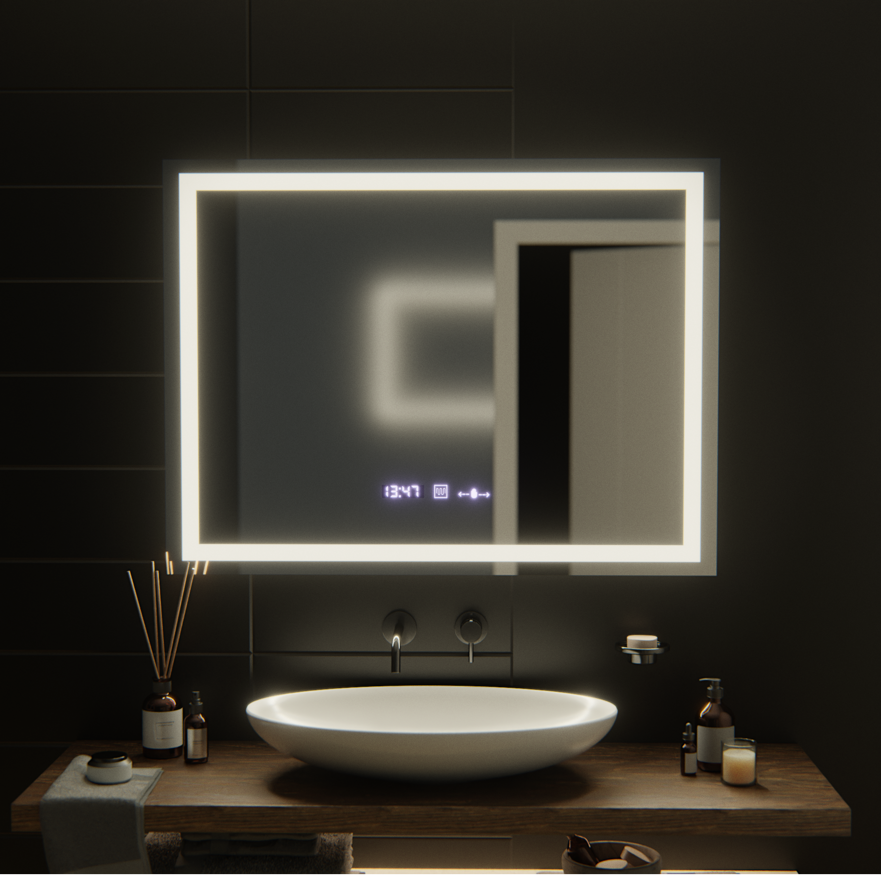Rectangular LED Mirror, 100x75cm, Verite MotionGlow Marcello, De-fogging System, Clock & Thermometer, Dimable Marcello Mirrors Default Title Alessandro Design