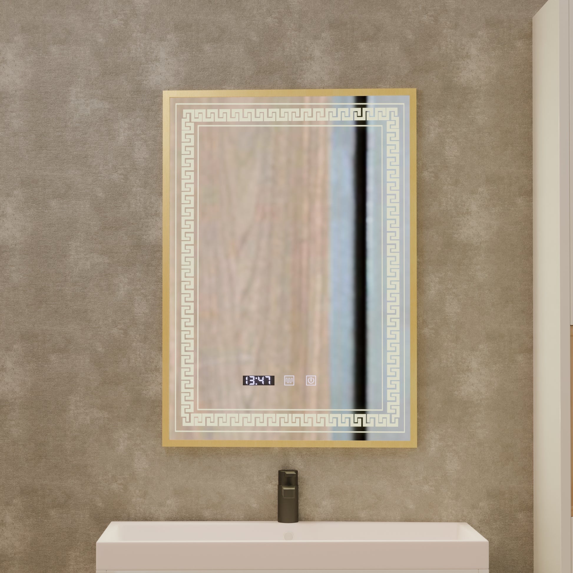 Mirror LED Touch Bruno Demister System, Clock and Temperature 60x80 cm Brushed Gold Frame, S84/60X80 Mirrors Korman S Default Title Alessandro Design
