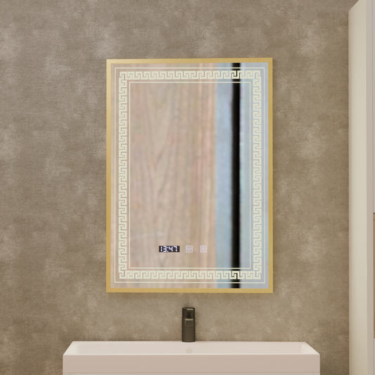Mirror LED Touch Bruno Demister System, Clock and Temperature 60x80 cm Brushed Gold Frame, S84/60X80 Mirrors Korman S Default Title Alessandro Design