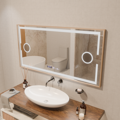 LED mirror MotionGlow Sofia sensor with defog function Thermometer Clock 110x65 cm Warm/Cold/Neutral Light Dimmable, Rose Gold Frame, Marcello Funghi Collection Marcello Mirrors Default Title Alessandro Design