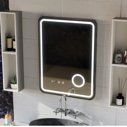 Ulrich LED Touch Mirror De-fogging System, Clock and Temperature 75x90 cm Black Frame Brushed Cosmetic Magnifier Mirrors Korman S Default Title Alessandro Design