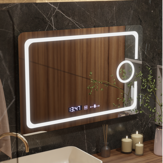 Oglinda LED Rectangulara, 120x80cm, Eclat MotionGlow Marcello, Sistem Dezaburire, Ceas & Termometru, Lupa Cosmetica, Dimabila Oglinzi Marcello Default Title Alessandro Design