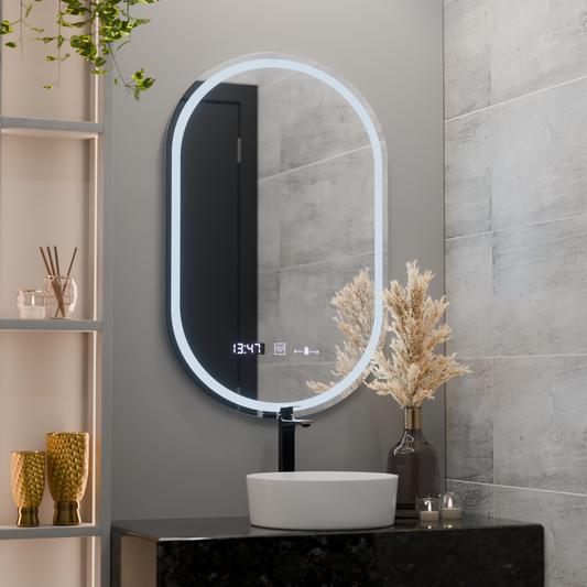 Oval LED mirror, 50x80cm, Eminence MotionGlow Marcello, Demisting System, Clock & Thermometer, Dimable Mirrors Marcello Default Title Alessandro Design