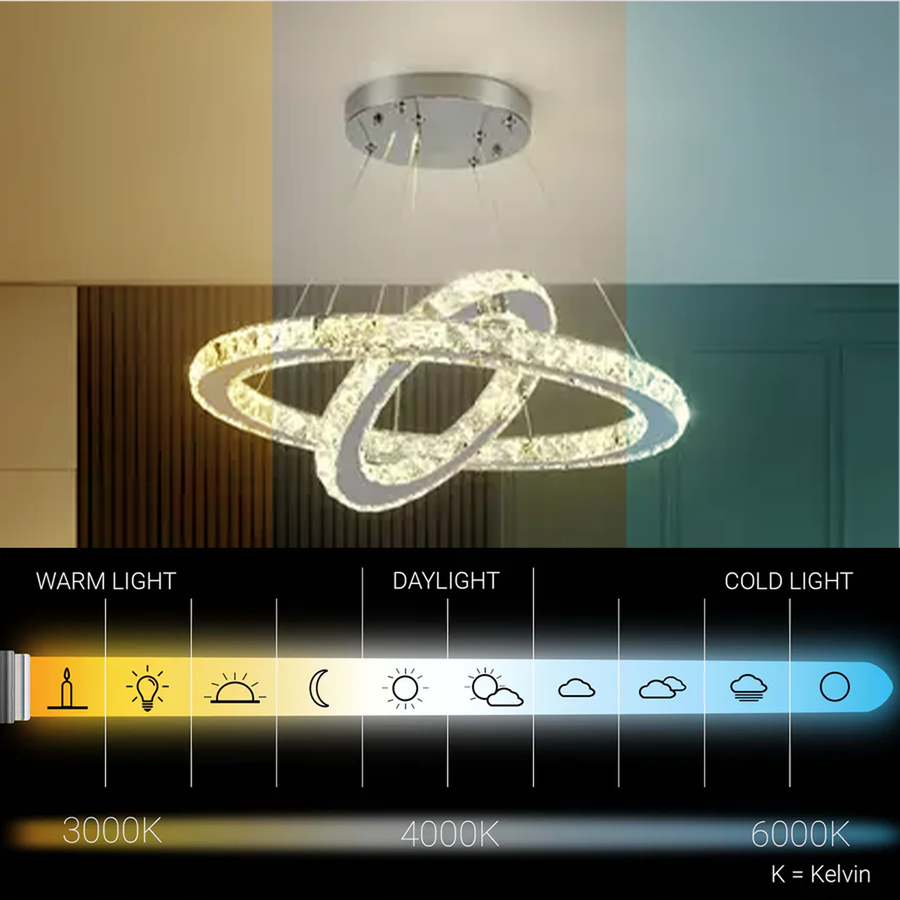 LED Chandelier with remote control and crystal PRISM LUMINIS 58W, 2 Circles, Cold/Warm/Neutral light, Dimmable, Chrome and White, Adjustable Height LED Chandeliers with Remote Control Default Title Alessandro Design