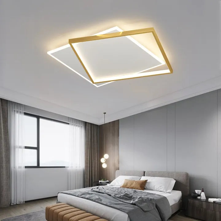 LED Chandelier with remote control SOLARA 66W, 2 Squares, Cold/Warm/Neutral light, Dimmable, Gold White LED Chandeliers with Remote Control Default Title Alessandro Design