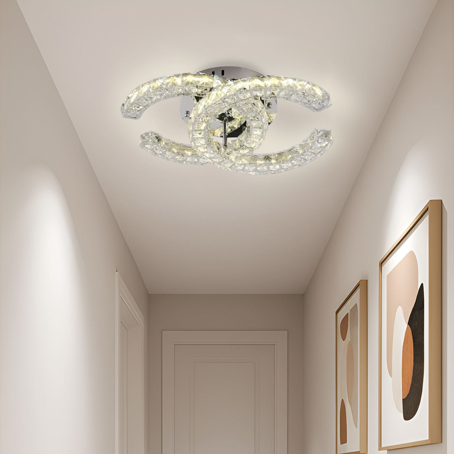 LED Chandelier with remote control and crystal SHIA 27.1W, 2 Circles, Cold/Warm/Neutral light, Dimmable, Shiny Chrome LED Chandeliers with Remote Control Default Title Alessandro Design