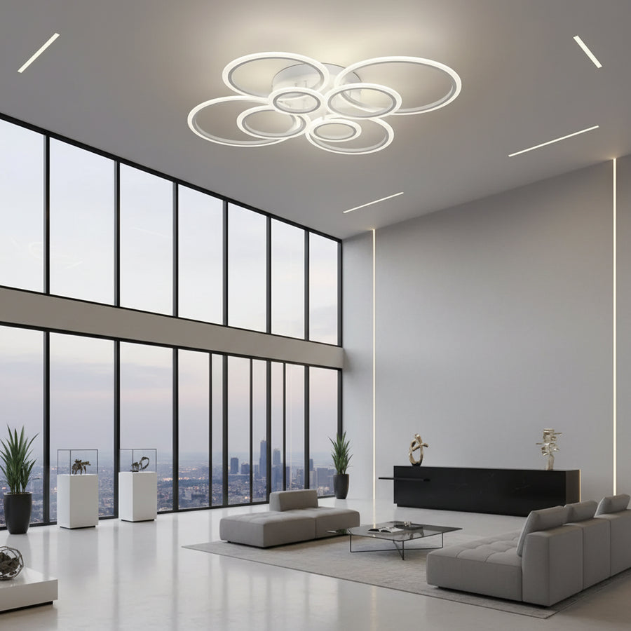 LED chandelier with remote control BETTY 127W, 8 Circles, Cold/Warm/Neutral light, Dimmable, White LED chandelier with remote control Default Title Alessandro Design