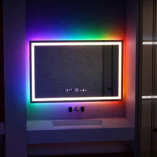 Oglinda LED Rectangulara, 100x60cm, Verite MotionGlow Marcello, Sistem Dezaburire, Ceas & Termometru, Dimabila, W09/100X60BTRGB Oglinzi Marcello Default Title Alessandro Design