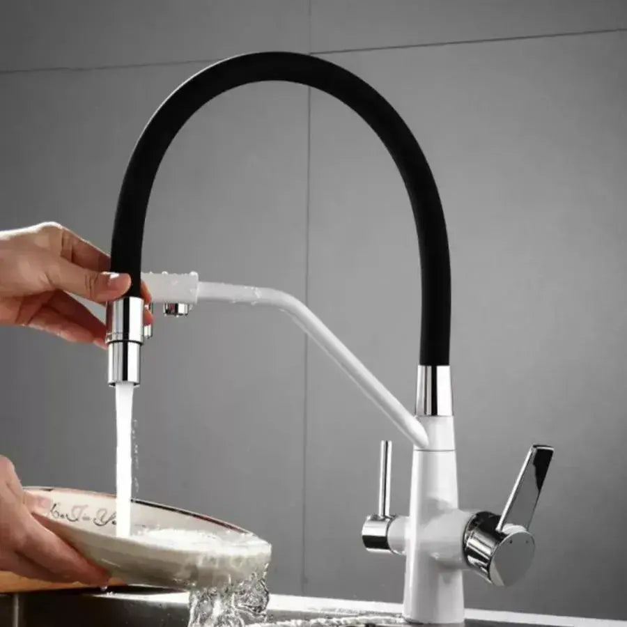 Kitchen Faucet with 3 Faucets Flexible Faucet Sanitary Brass White - Black Kitchen Faucets Default Title Alessandro Design
