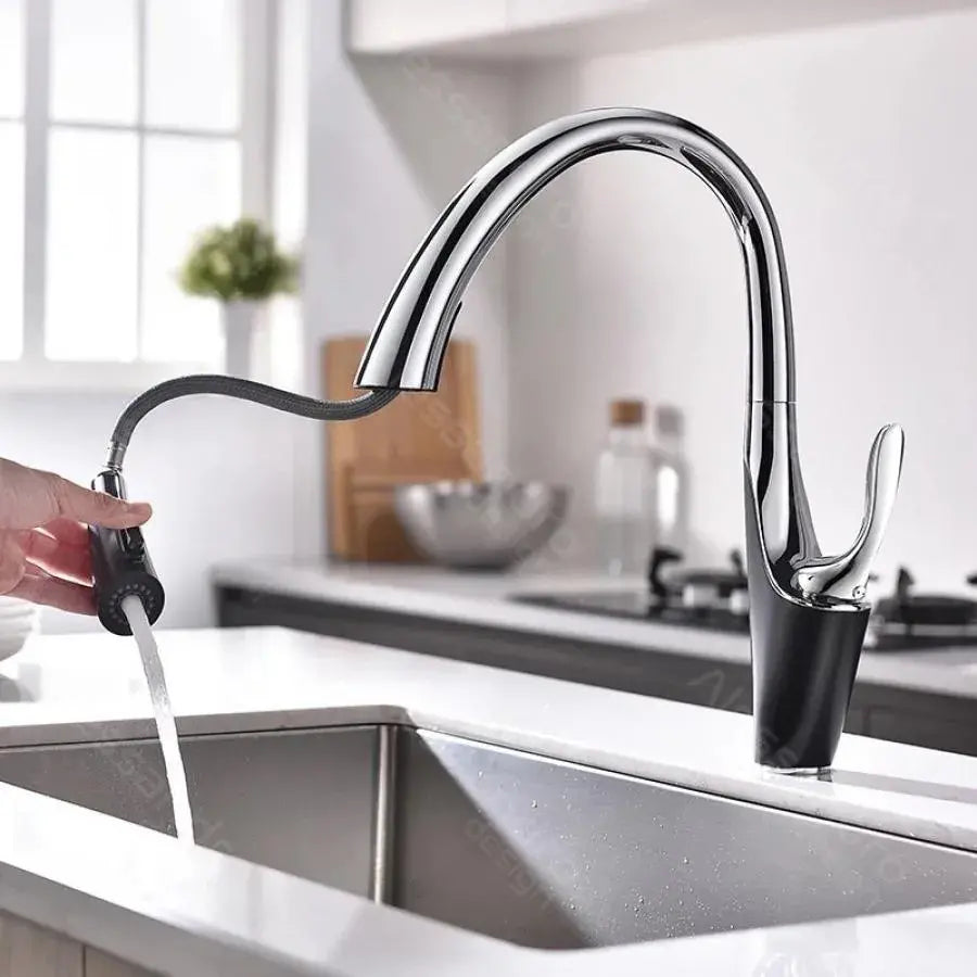 Kitchen Faucet with Extractable Shower, Sanitary Brass, Chrome, W058 Kitchen Faucets Default Title Alessandro Design