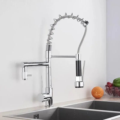 Kitchen Faucet with Extractable Shower, Stainless Steel and Chrome Brass, YD/201