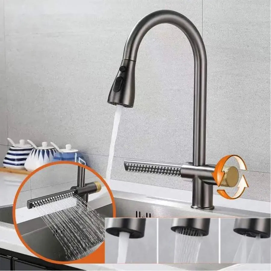 Kitchen faucet with pull-out gray stainless steel shower with waterfall function YB1500N Kitchen faucets Default Title Alessandro Design