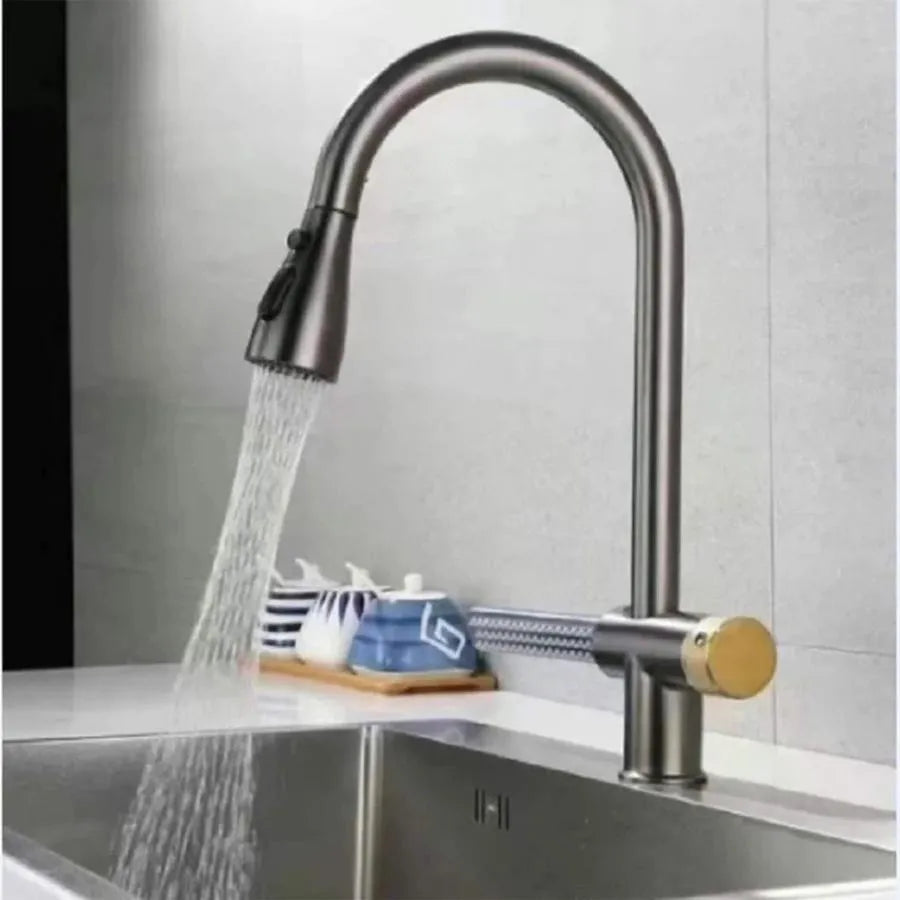 Kitchen faucet with pull-out gray stainless steel shower with waterfall function YB1500N Kitchen faucets Default Title Alessandro Design