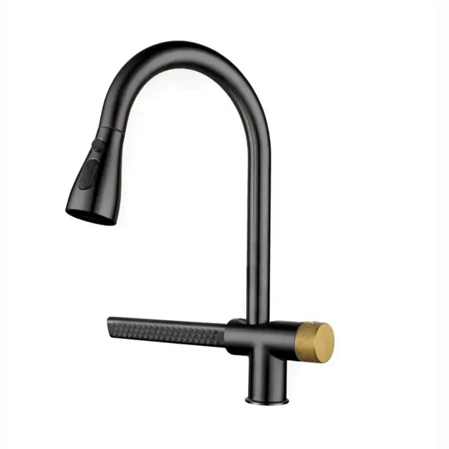 Kitchen faucet with extractable black stainless steel shower with waterfall function YB1500H Kitchen faucets Default Title Alessandro Design