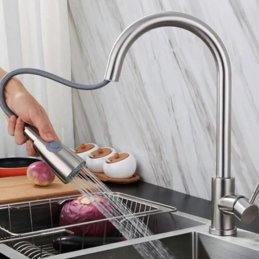 Kitchen Faucet with Extractable Shower, SUS304 Stainless Steel, Satin, CF017 Kitchen Faucets Default Title Alessandro Design