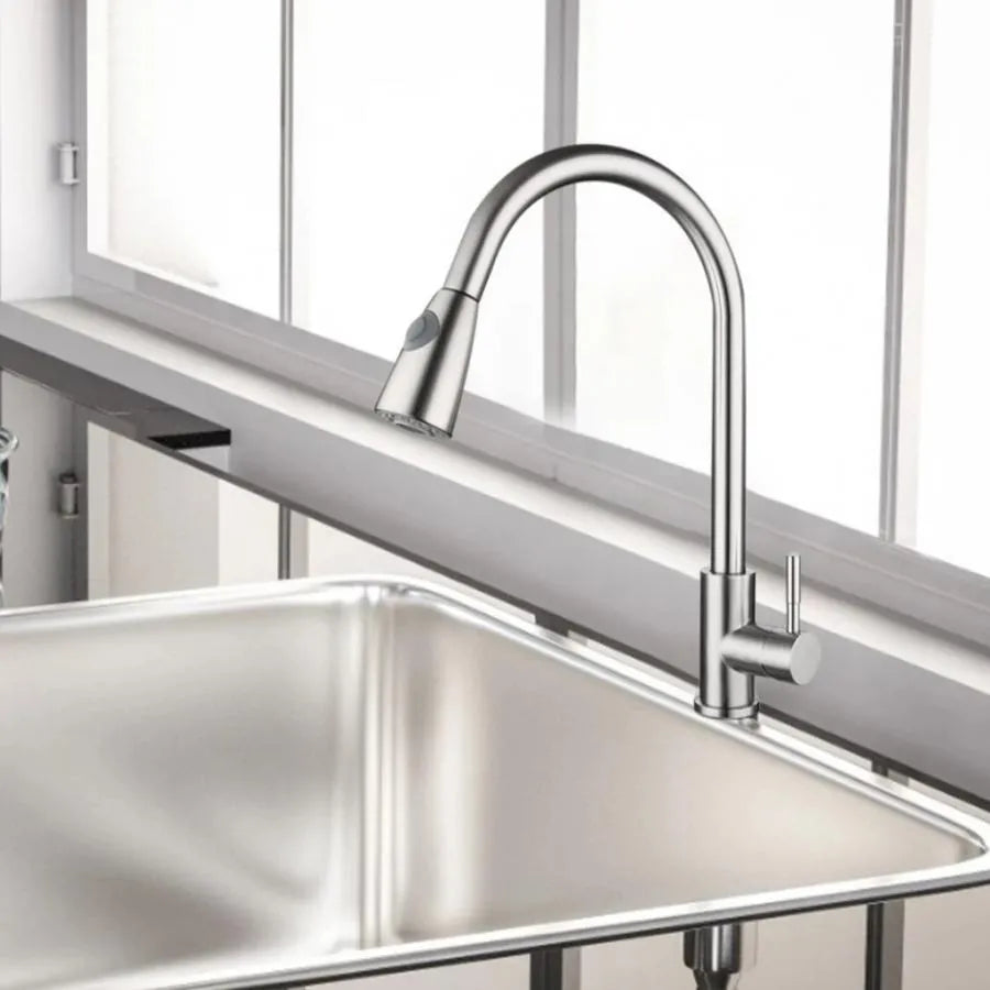 Kitchen Faucet with Extractable Shower, SUS304 Stainless Steel, Satin, CF017 Kitchen Faucets Default Title Alessandro Design