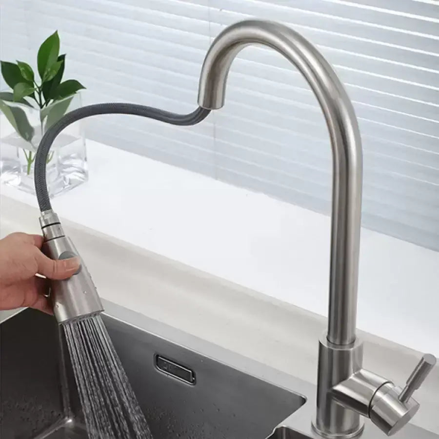 Kitchen Faucet with Extractable Shower, SUS304 Stainless Steel, Satin, CF018 Kitchen Faucets Default Title Alessandro Design