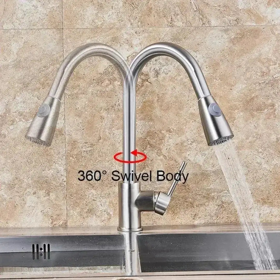 Kitchen Faucet with Extractable Shower, SUS304 Stainless Steel, Satin, CF018 Kitchen Faucets Default Title Alessandro Design