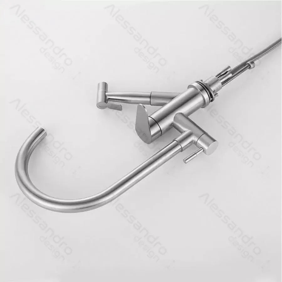 Kitchen Faucet with Extractable Shower, SUS304 Stainless Steel, Satin, CF034 Kitchen Faucets Default Title Alessandro Design