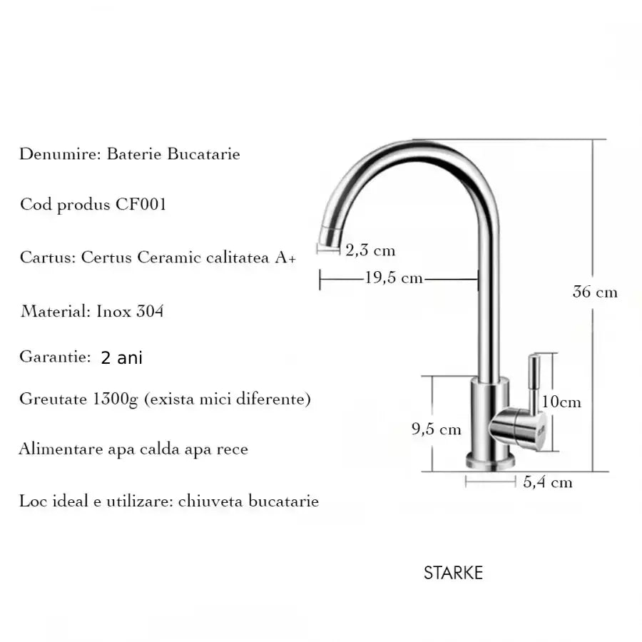 Single lever kitchen faucet Pivoting faucet Ceramic cartridge Satin stainless steel Connections Fixing kit included CF001 Kitchen faucets Default Title Alessandro Design