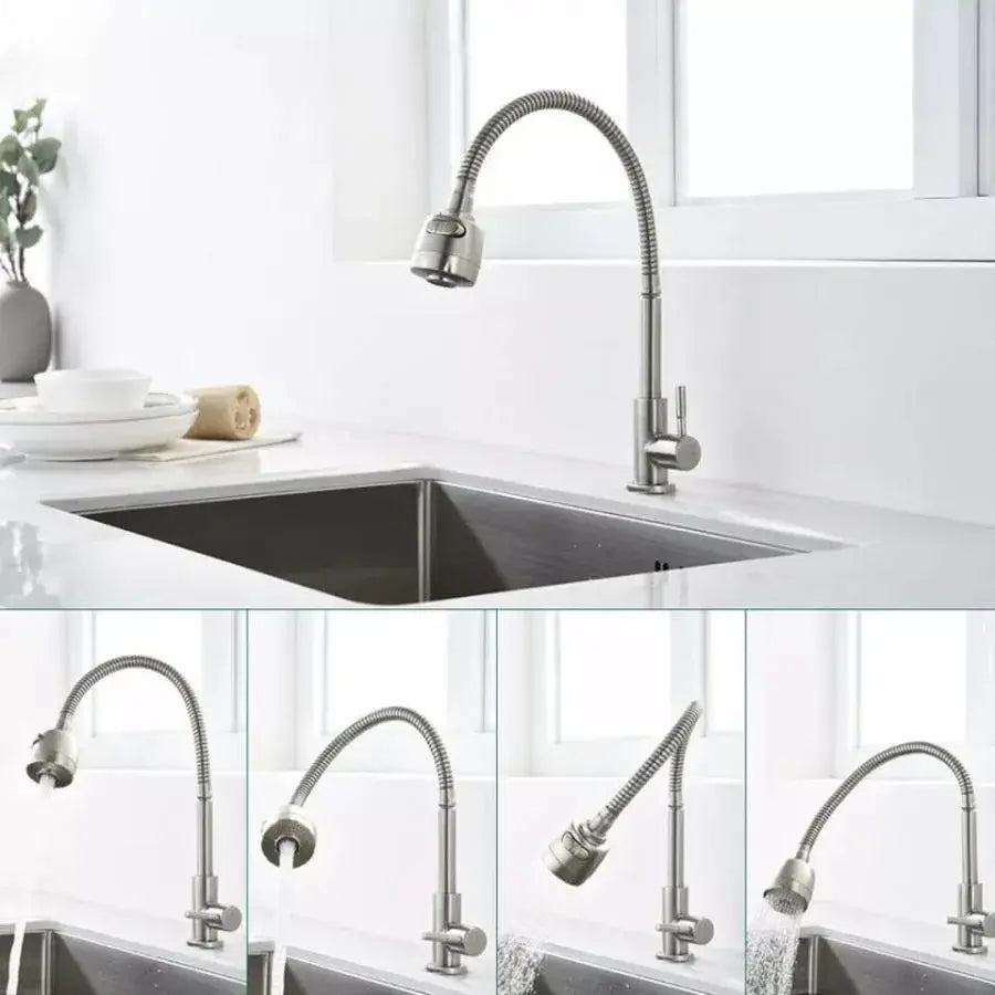Kitchen Faucet Flexible Faucet 2 Jets Satin Stainless Ceramic Cartridge Connections Included CF031 Kitchen Faucets Default Title Alessandro Design