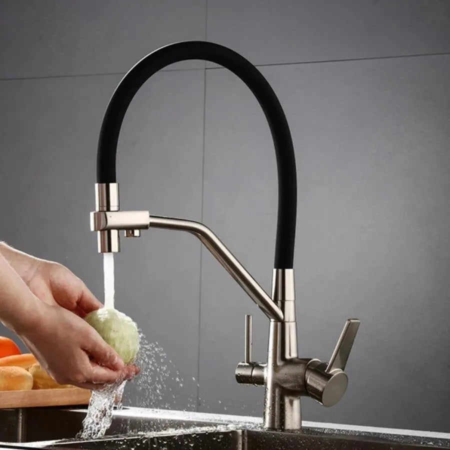 Kitchen Faucet with 3 Faucets Flexible Spout Sanitary Brass Silver Black Kitchen Faucets Default Title Alessandro Design