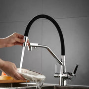Kitchen Faucet with 3 Faucets Flexible Spout Sanitary Brass Silver Black Kitchen Faucets Default Title Alessandro Design