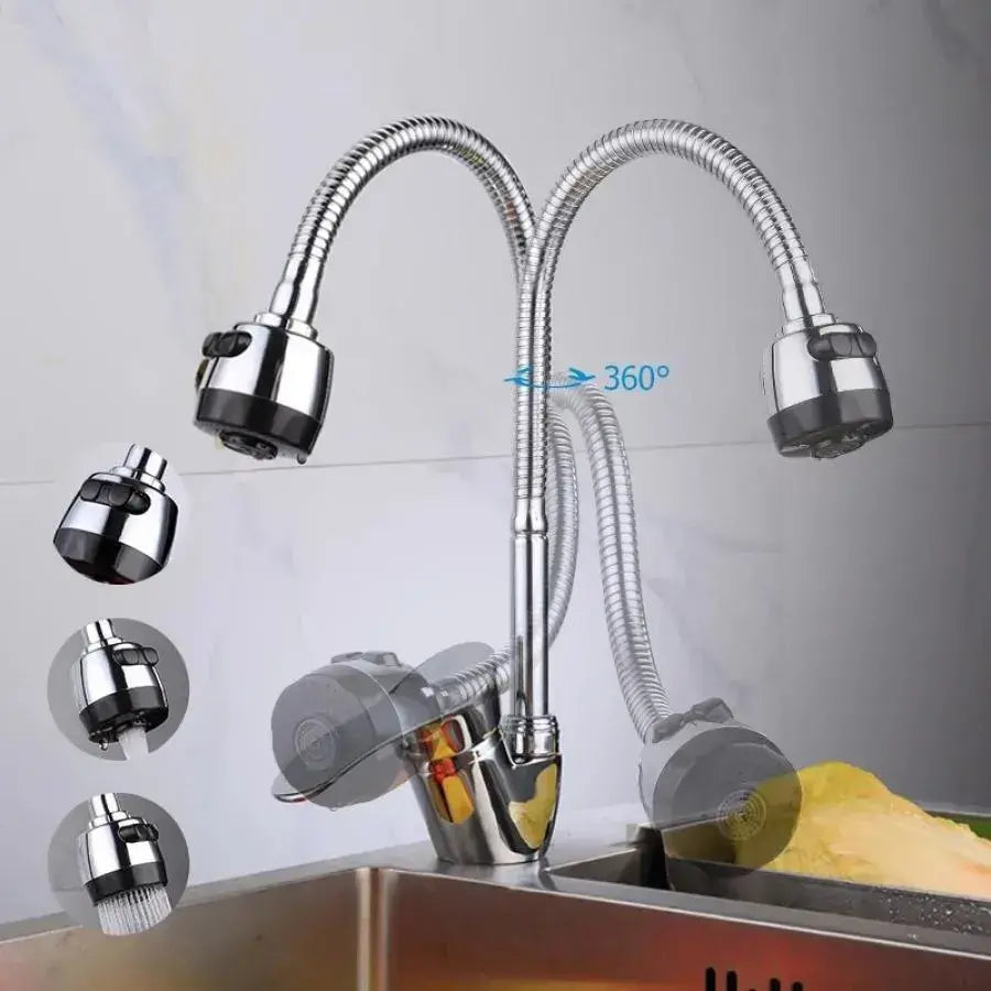 Glossy Chrome Kitchen Faucet LB003, Flexible Faucet, Ceramic Cartridge, Complete Set with Connections and Fixing System Kitchen Faucets Default Title Alessandro Design