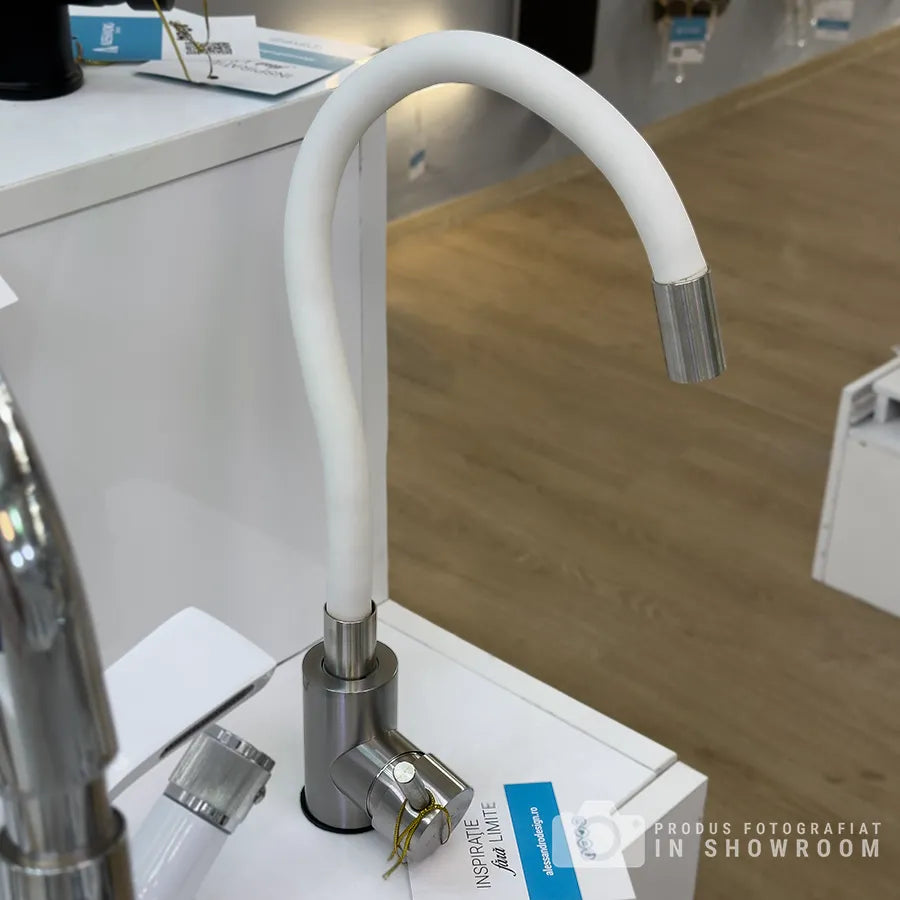 Faucet with Flexible Pipe, SUS304 Stainless Steel, Satin and White, CF025WH Kitchen Faucets Default Title Alessandro Design