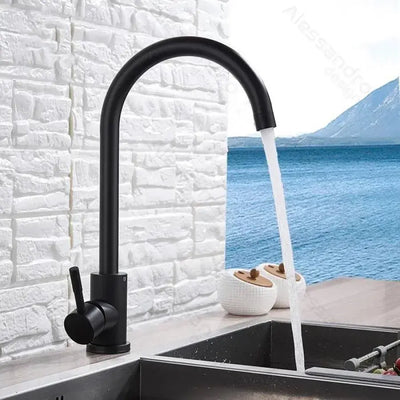 Single lever kitchen faucet Pivoting faucet Ceramic cartridge Stainless steel Black Satin Connections Fixing kit included CF001BK