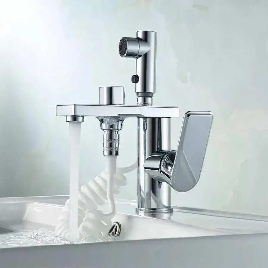 Multifunctional washbasin faucet with pull-out shower, glossy chrome finish, modern design Bathroom Faucets Default Title Alessandro Design