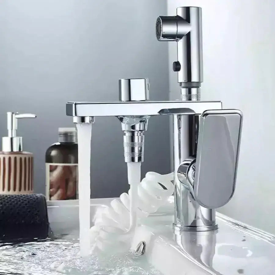 Multifunctional washbasin faucet with pull-out shower, glossy chrome finish, modern design Bathroom Faucets Default Title Alessandro Design