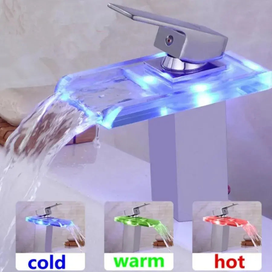 Basin Faucet, Alloy and Glass, Chrome, RGB Light, Color Change Depending on Water Temperature, OD3008 Bathroom Faucets Default Title Alessandro Design