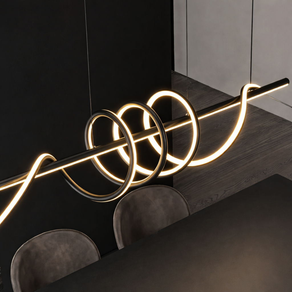 Suspended LED chandelier with remote control RIBBON 64W, Linear, Cold/Warm/Neutral light, Dimmable, Black, Height Adjustable LED Chandeliers with Remote Control Default Title Alessandro Design