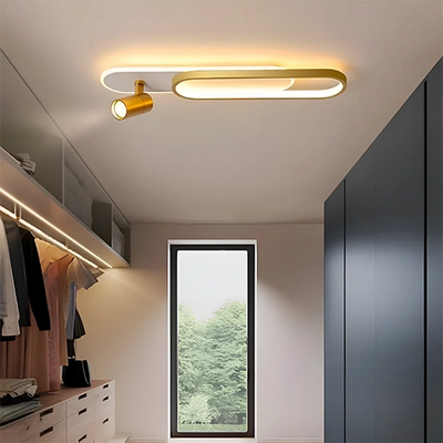 LED Chandelier with Adjustable Projector FISSO Camilla, 48W, Cold/Warm/Neutral light 3000K/4000K/6000K, Shiny Gold, Metal and Acrylic
