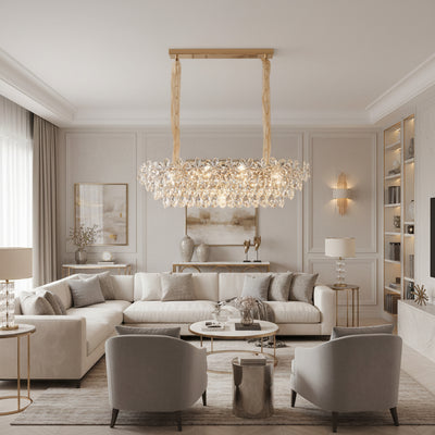 Crystal Chandelier Regalis 11x E14, Diameter 85cm, Shiny Gold, Adjustable Height, Metal and Crystal